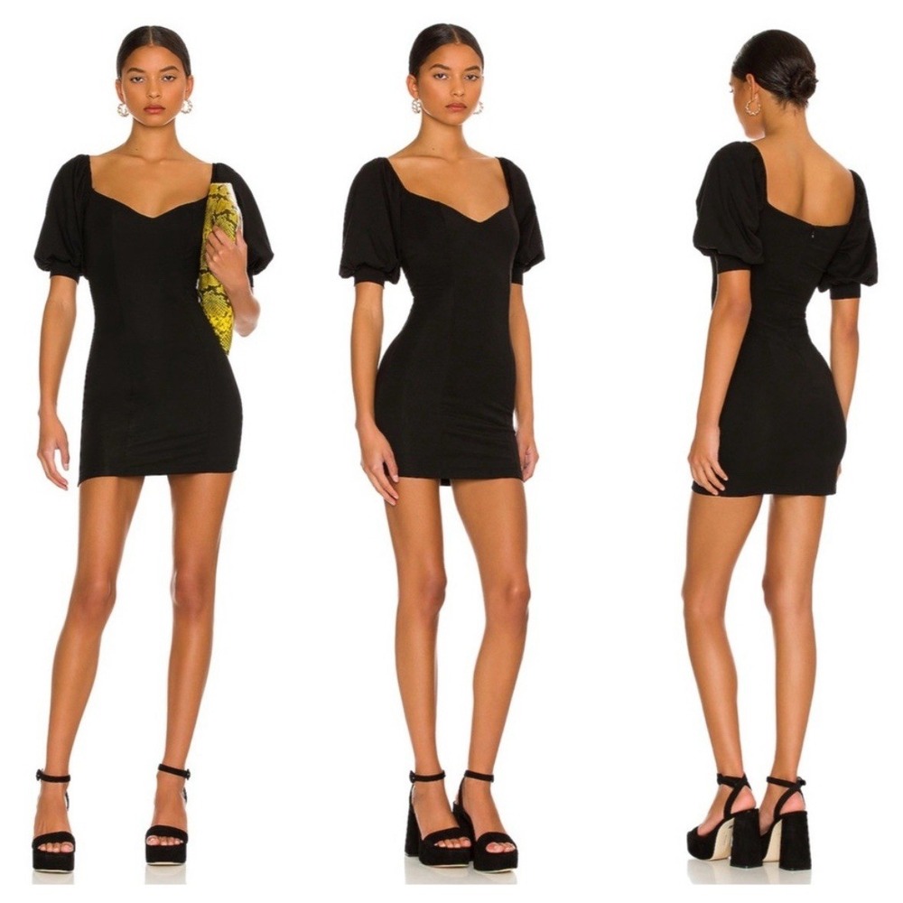 More To Come Black Lizzy Puff Sleeve Mini Dress Size Medium Cocktail Party Sexy